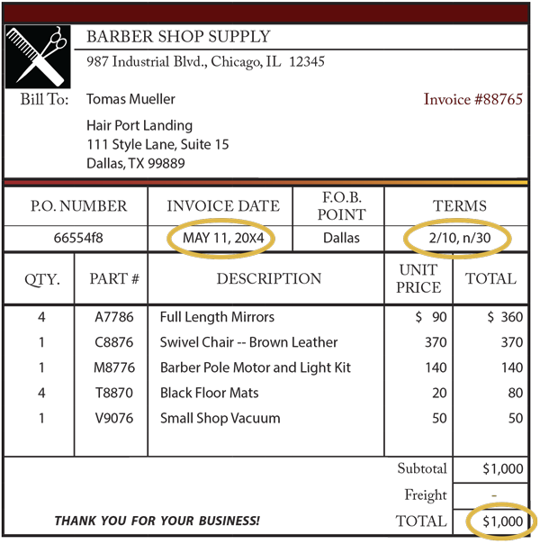 Barber Shop Supply Invoice Example