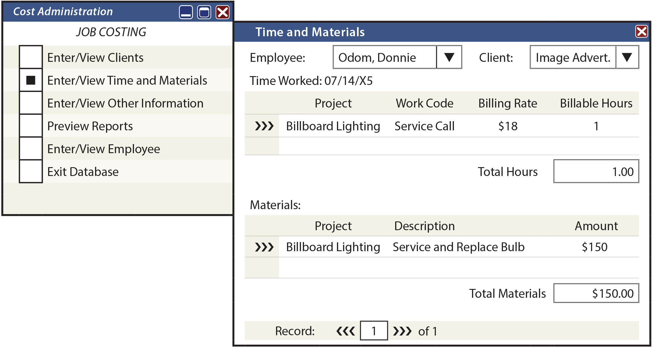 Job Costing Database Example